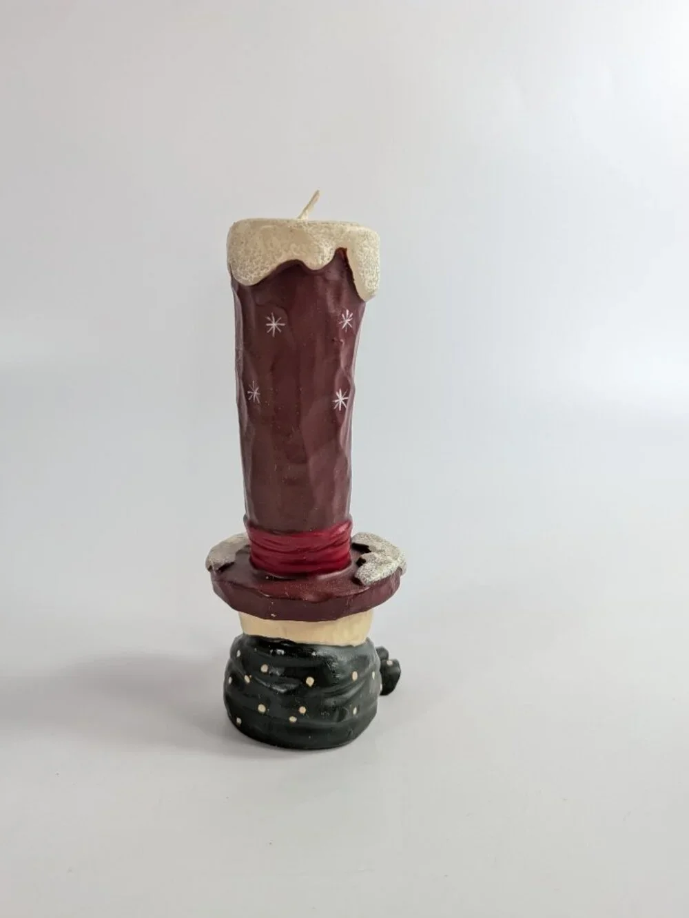 Large Vintage Snowman Candle Tall Red Hat and Green Scarf New 6